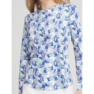 Chicos Floral Top Sz Small Colorful UPF Petals Long Sleeved Top Beach Summer